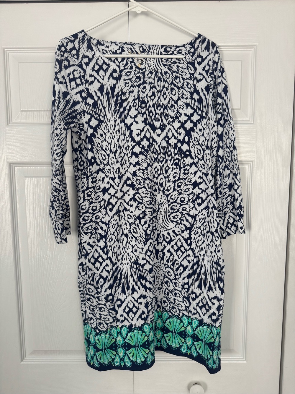 Lilly Pulitzer Navy & White Printed Swim Coverup with Teal Border